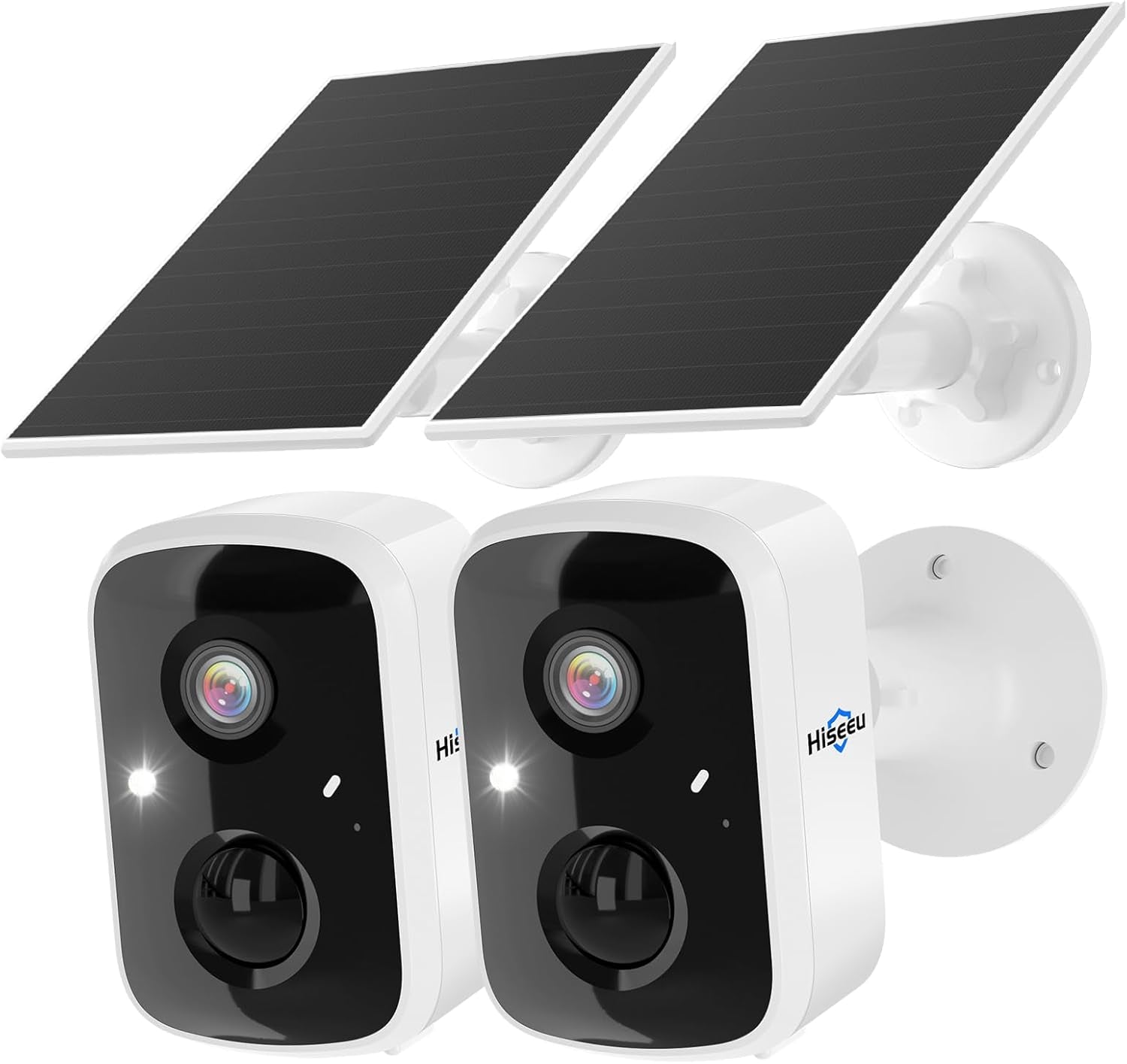 Solar Security Cameras Wireless Outdoor 2 Pack, Battery Powered 3K 4MP Wifi Cameras for Home Surveillance, PIR/AI Motion Detection, Waterproof, Color Night Vision, 2-Way Audio, Cloud/Sd Storage