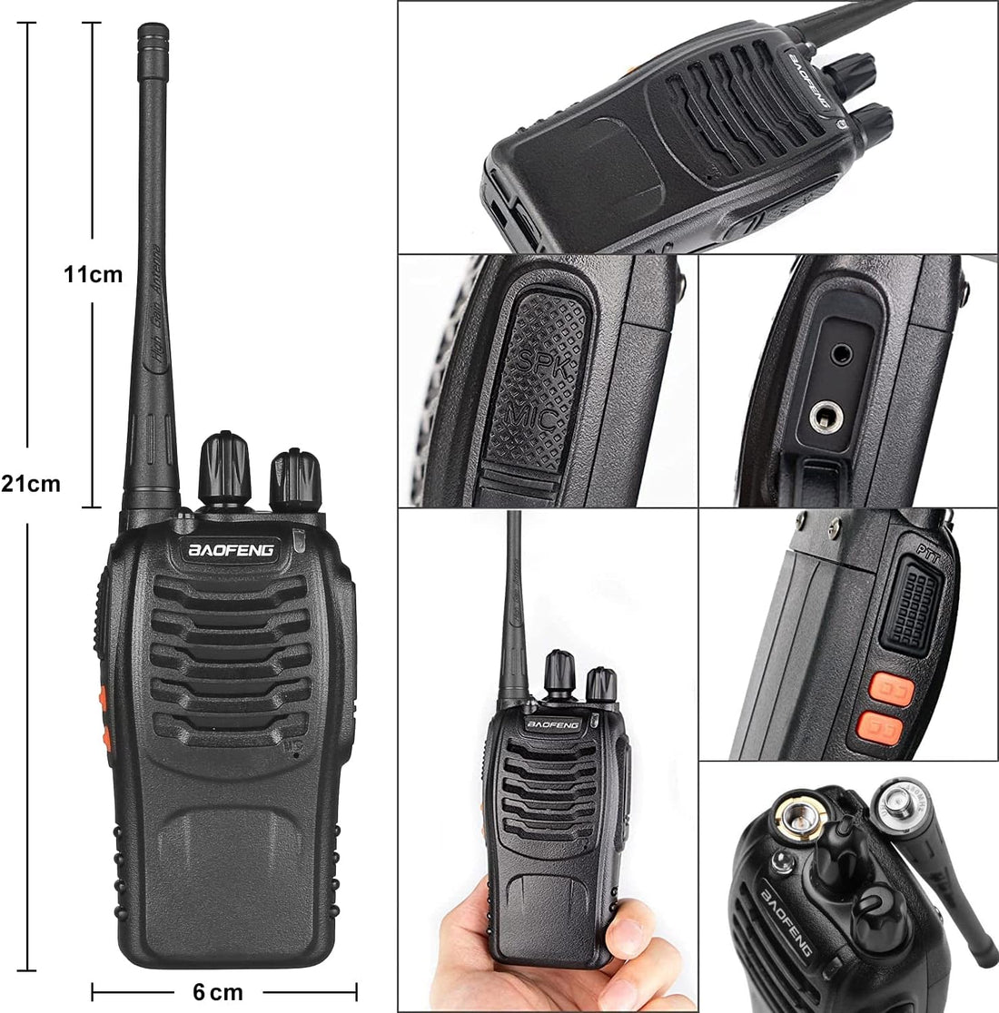 Walkie Talkies Bf-888S Long Range Two-Way Radios for Adults Rechargeable Handheld Interphone Professional UHF Communicator 3 Pack Walky Talky Set with Earpiece,Li-Ion Battery and Charger