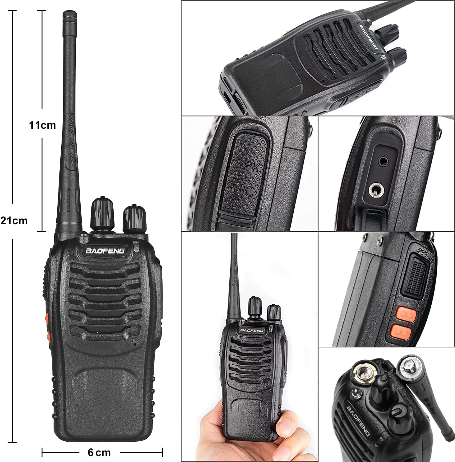 Walkie Talkies Bf-888S Long Range Two-Way Radios for Adults Rechargeable Handheld Interphone Professional UHF Communicator 3 Pack Walky Talky Set with Earpiece,Li-Ion Battery and Charger