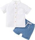 Kids Clothes Set Summer Korean Boys Short Sleeved Shirt round Neck Shirt Casual Clothing Foreign Style (Blue, 2-3 Years)