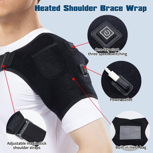 Shoulder Heating Pads for Pain Relief - Electric Heated Shoulder Brace with 3 Temperature Settings, Suitable for Left and Right, Unisex Birthday Gifts for Women Men Mom Dad