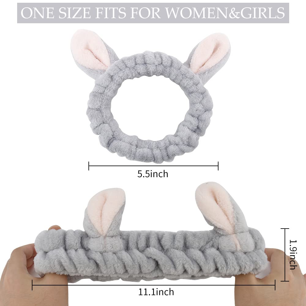 Animals Ears Headbands, Cute Makeup Spa Fuzzy Skincare Headband for Washing Face Headband for Women Girls Coral Fleece Elastic Hair Band Cosplay Makeup Party, 4Pcs