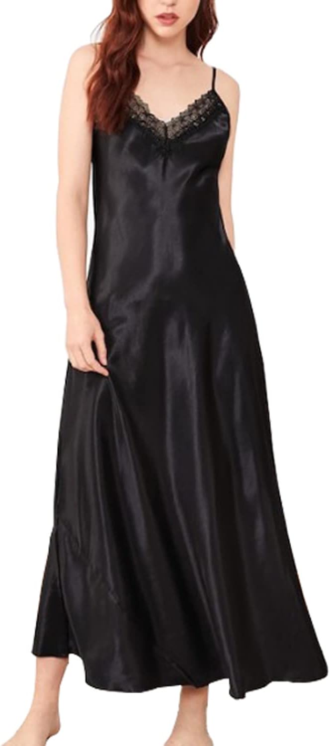 Satin Nightgowns for Women Long Silk Nightdress Vintage Lace Chemise Maxi Sleepwear