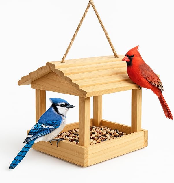 Hanging Bird Feeder for Outdoors – Large Capacity Birdfeeders for outside Hanging; Weatherproof Feeder for Small Birds; Cute Decorative Garden Bird House Feeder; Patio Compatible