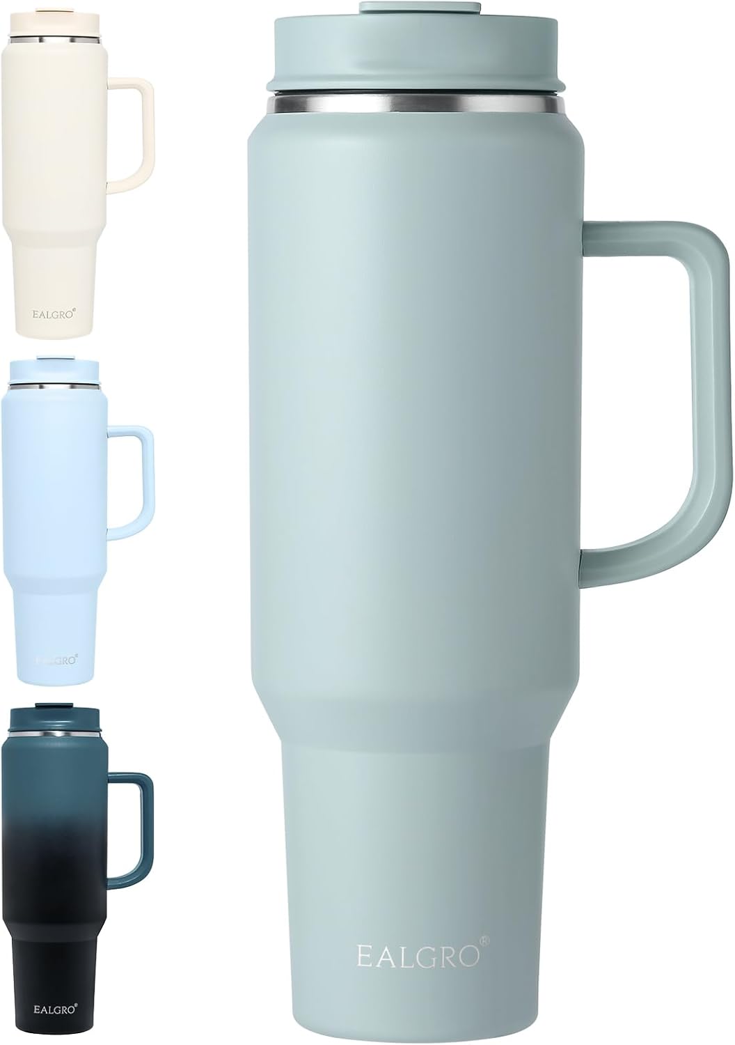 40 Oz Tumbler with Handle, Insulated Tumblers with Lid and Straw, Large Metal Sports Water Bottle Jug, Thermal Stainless Steel Travel Coffee Mug Cup, Black