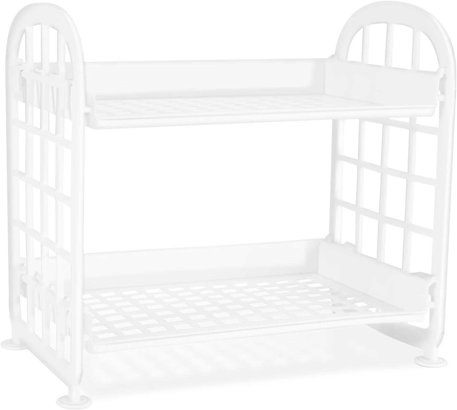 Desktop Rack Cosmetic Stationery Storage Holder, 2-Tier Multifunctional Plastic Shelf Makeup Organizer for Skincare Office Kitchen Bedroom Bathroom Home (White)