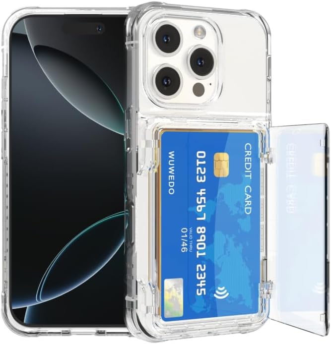 For Iphone 16 Pro Max Clear Wallet Case with RFID Blocking Card, up to 5 Cards, Hybrid Protective Case with Card Holder, TPU + PC, Anti-Yellowing, 6.9" 2024
