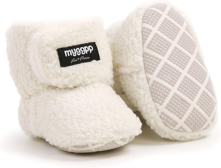Baby Booties Cozy Fleece Slippers Soft Baby Shoes with Gripper Soles, Winter Infant Newborn Crib Sock Shoes Warm Footwear First Walkers