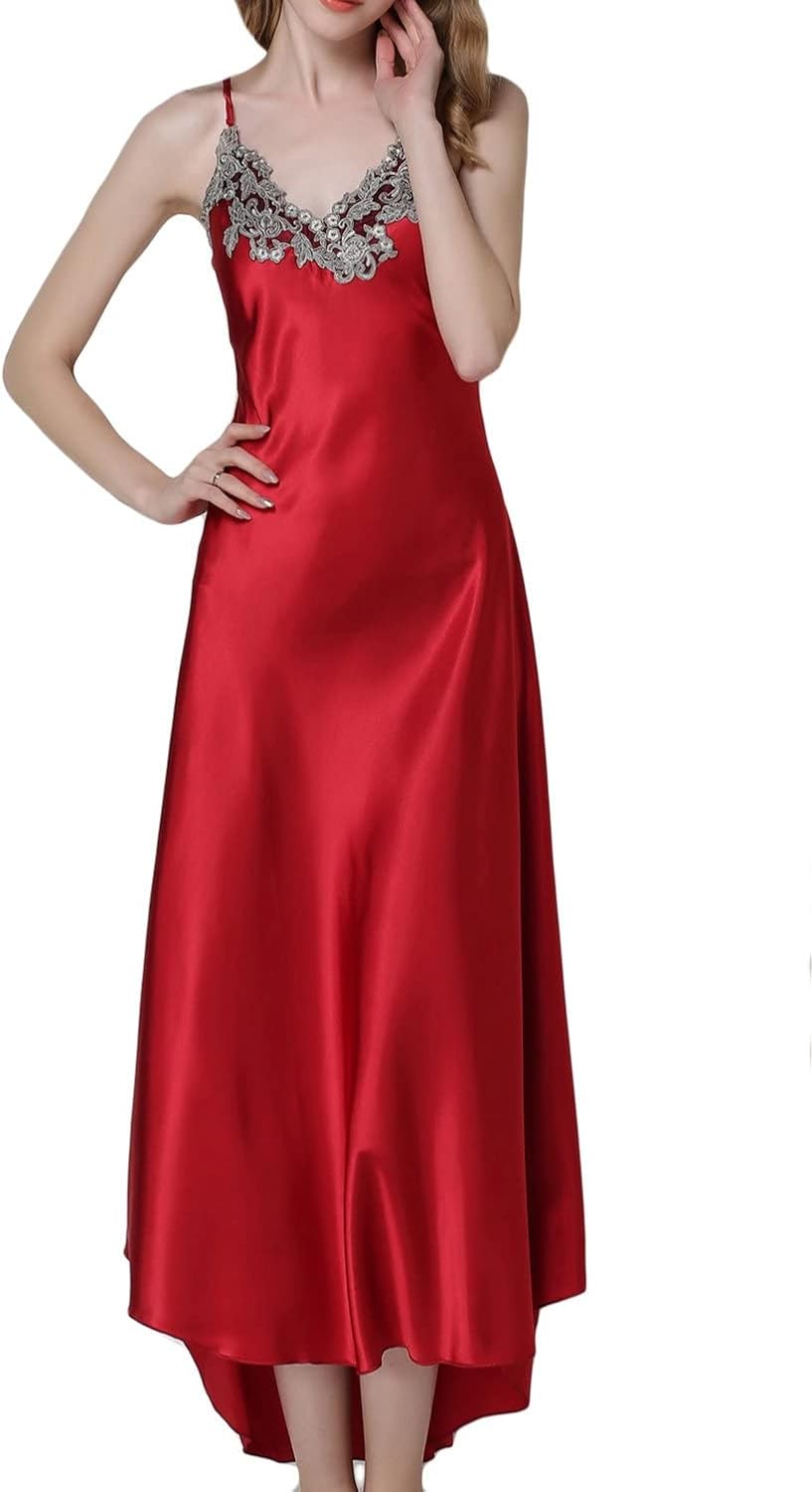 Satin Nightgowns for Women Long Silk Nightdress Vintage Lace Chemise Maxi Sleepwear