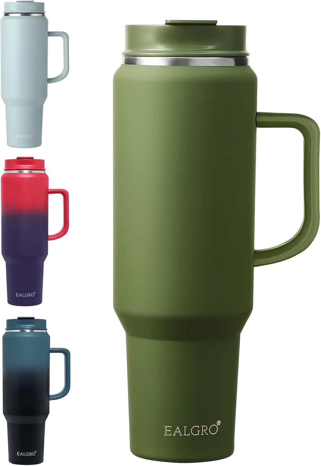 40 Oz Tumbler with Handle, Insulated Tumblers with Lid and Straw, Large Metal Sports Water Bottle Jug, Thermal Stainless Steel Travel Coffee Mug Cup, Black