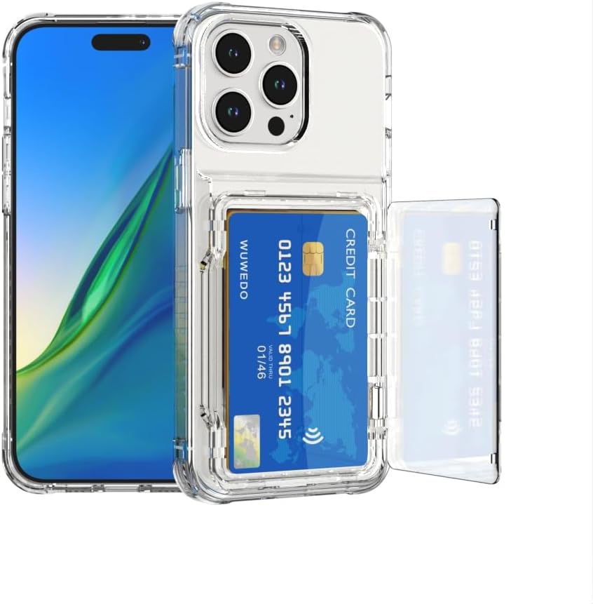 For Iphone 16 Pro Max Clear Wallet Case with RFID Blocking Card, up to 5 Cards, Hybrid Protective Case with Card Holder, TPU + PC, Anti-Yellowing, 6.9" 2024