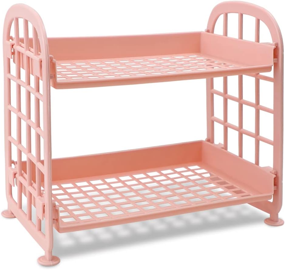 Desktop Rack Cosmetic Stationery Storage Holder, 2-Tier Multifunctional Plastic Shelf Makeup Organizer for Skincare Office Kitchen Bedroom Bathroom Home (White)