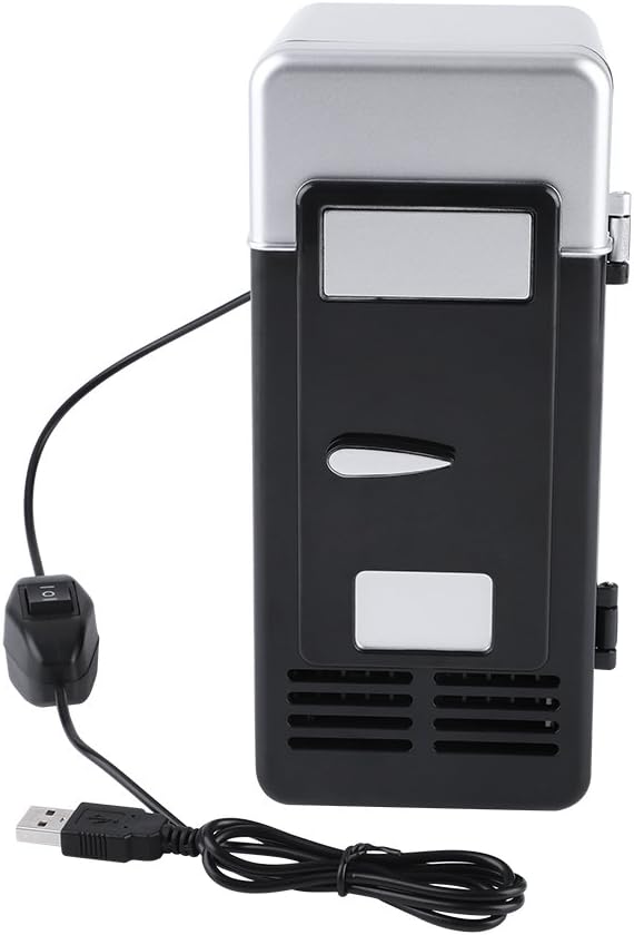 Mini USB Refrigerator Cooler Beverage Drink Cans Refrigerator and Heater for Office Desktop Hotel Home Car (Black)