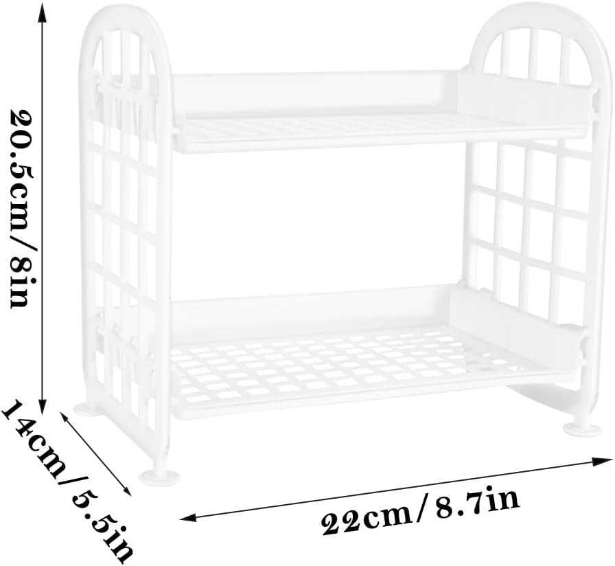 Desktop Rack Cosmetic Stationery Storage Holder, 2-Tier Multifunctional Plastic Shelf Makeup Organizer for Skincare Office Kitchen Bedroom Bathroom Home (White)