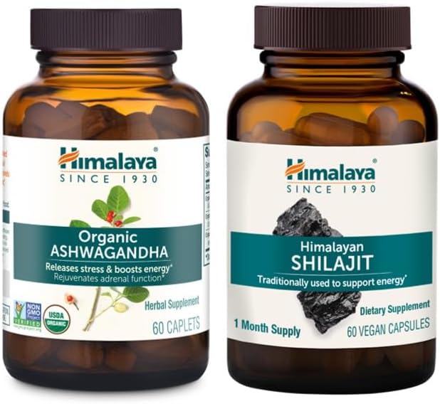 Organic Ashwagandha and Shilajit Extract, Supplements for Stress Relief & Energy Support, 60 Count (Pack of 2)