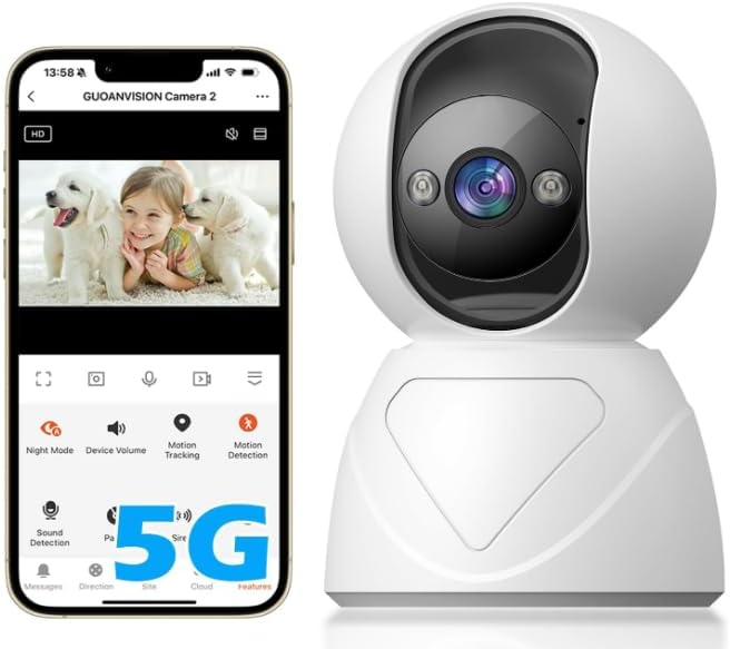 Indoor Pan/Tilt Security Camera, 5G Wifi Home Cameras for Baby Monitor/Pet Camera, Auto-Focus and Zoom, Motion Detection, 2-Way Audio, Siren, Night Vision, Cloud & SD Card Storage