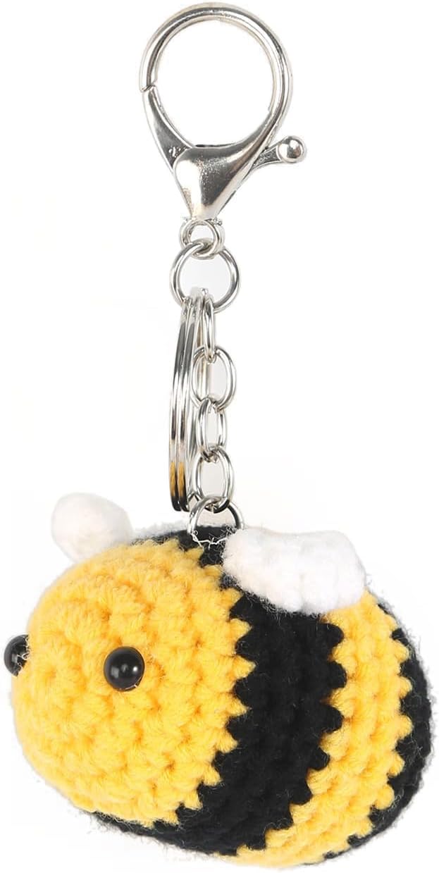 Cute Bees Crochet Keychain Lucky Funny Bees Charm Keyring Women Beautiful Pendant Keyholder Gift Cotton