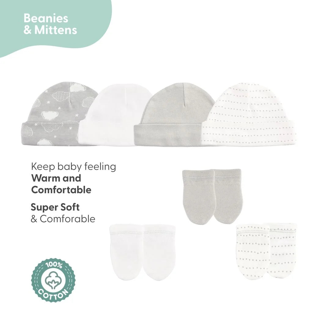 Newborn Baby Layette Gift Set for Boys and Girls, Shower Gift Essentials, Grey Sleepy Elephants