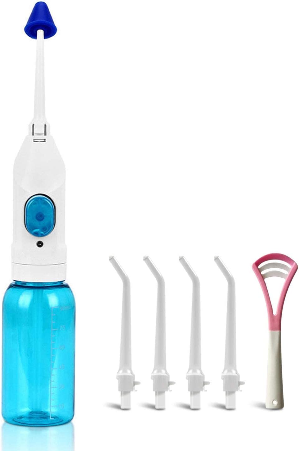 Portable Oral Irrigator Water Flosser Dental Water Toothbrush Toothpick Nasal Irrigator Implement Teeth Cleaner Oral Hygiene Flossers for Home Travel with 5Pcs Nozzles (Nozzle and Tongue Scraper)