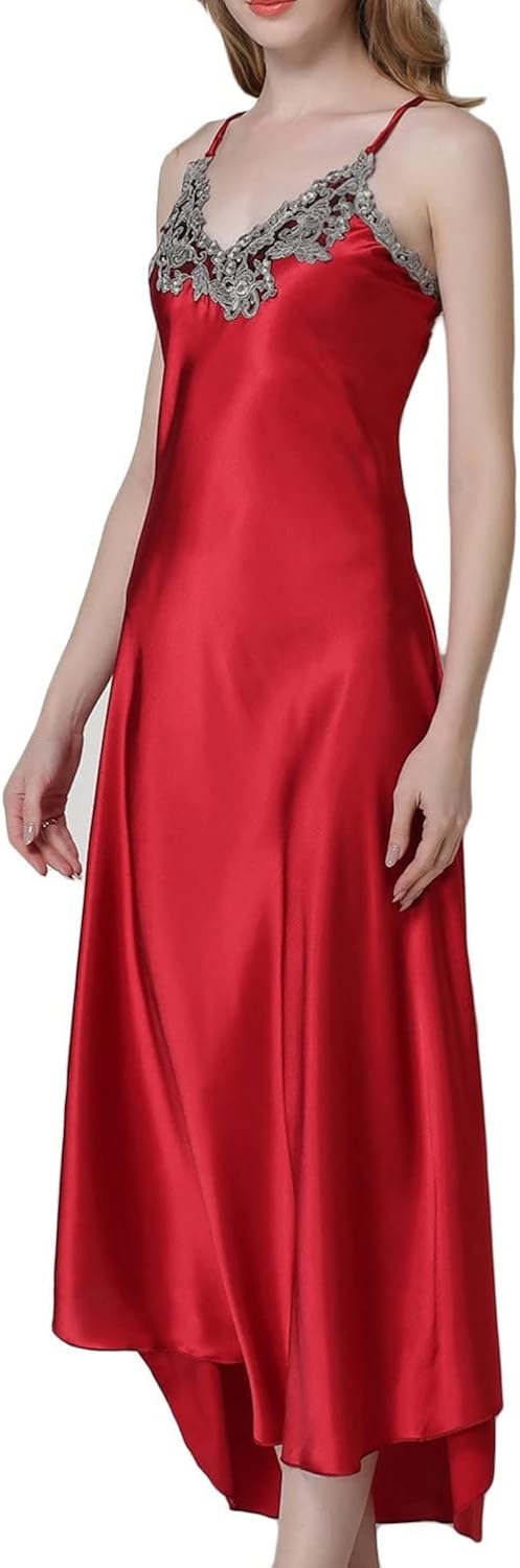 Satin Nightgowns for Women Long Silk Nightdress Vintage Lace Chemise Maxi Sleepwear