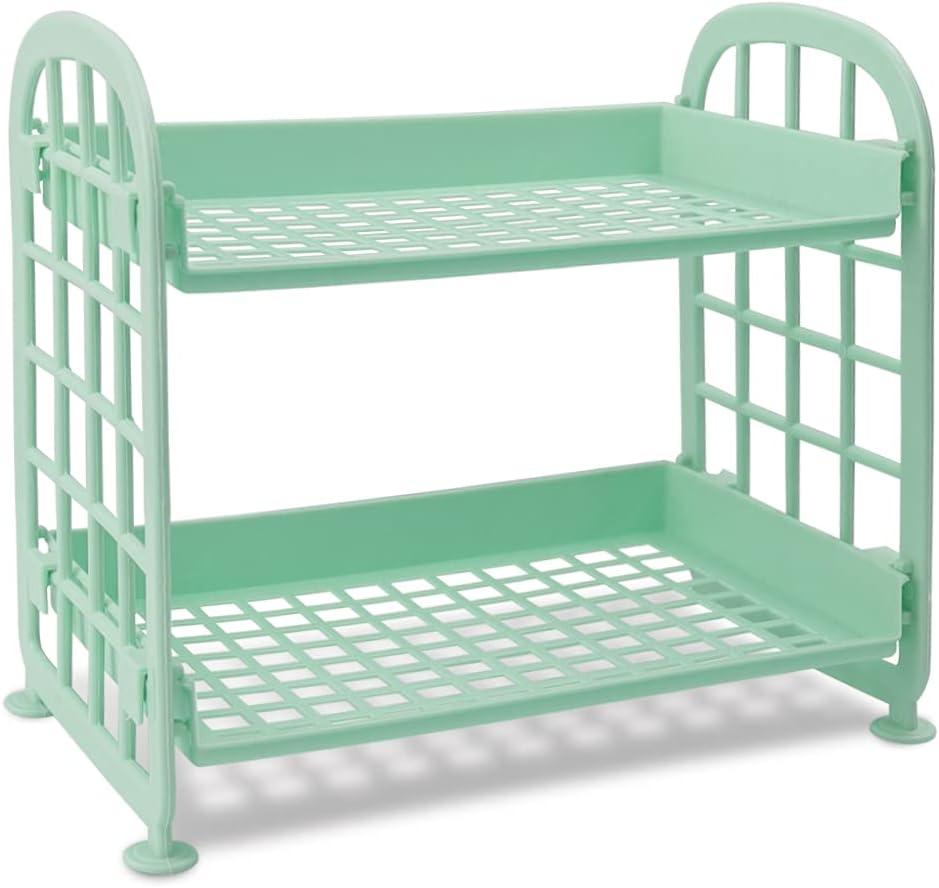 Desktop Rack Cosmetic Stationery Storage Holder, 2-Tier Multifunctional Plastic Shelf Makeup Organizer for Skincare Office Kitchen Bedroom Bathroom Home (White)