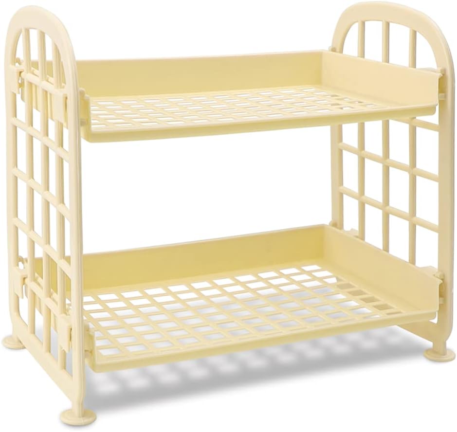 Desktop Rack Cosmetic Stationery Storage Holder, 2-Tier Multifunctional Plastic Shelf Makeup Organizer for Skincare Office Kitchen Bedroom Bathroom Home (White)