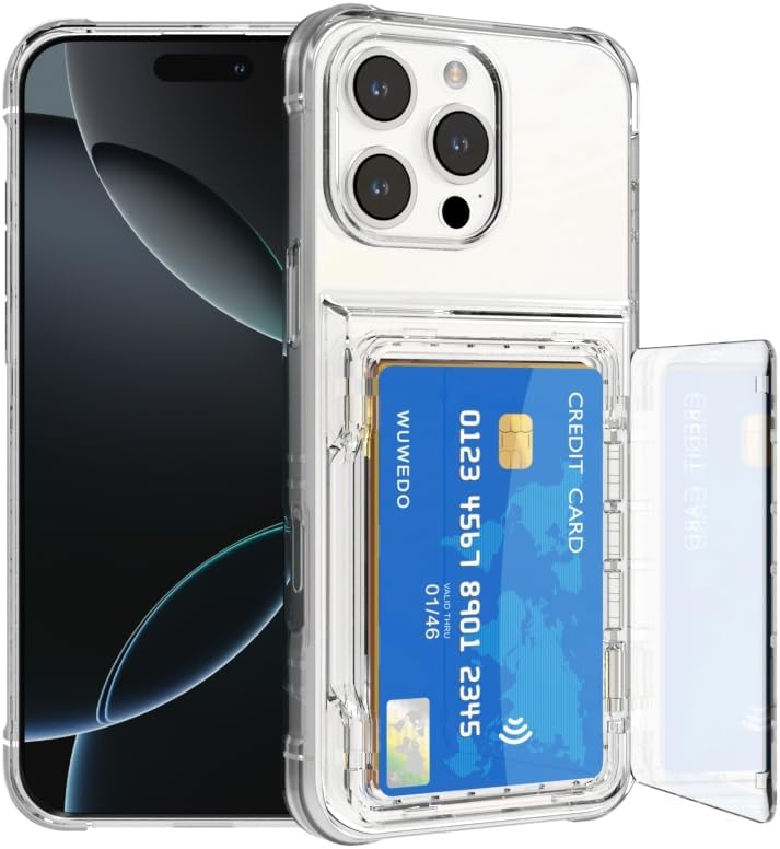 For Iphone 16 Pro Max Clear Wallet Case with RFID Blocking Card, up to 5 Cards, Hybrid Protective Case with Card Holder, TPU + PC, Anti-Yellowing, 6.9" 2024