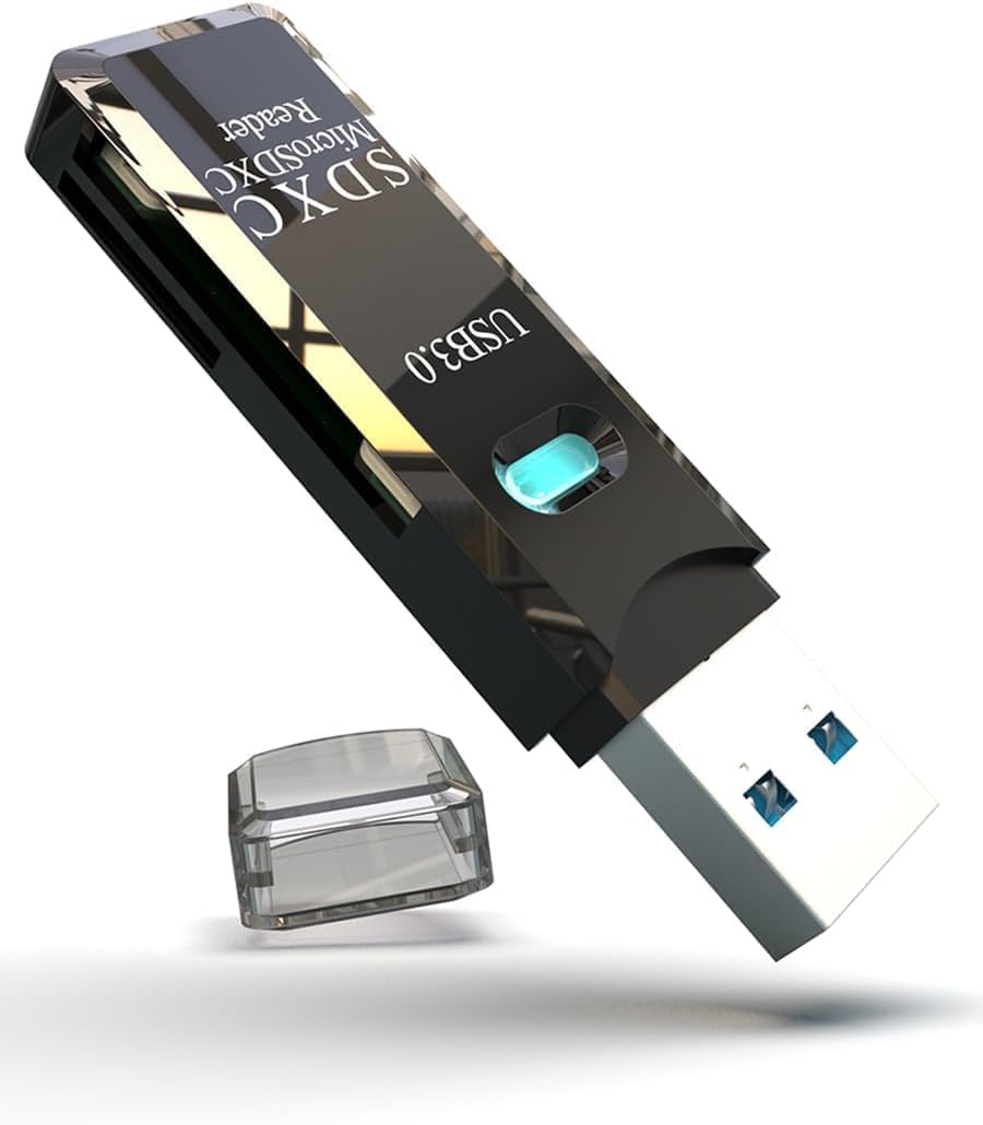 USB3.0 Micro SD Card Reader, 5Gbps 2-In-1 SD Card Reader to USB Adapter,  Memory Card Reader for SDXC, SDHC, MMC, RS-MMC, Micro SDXC, Micro SD, Micro SDHC and UHS-I Cards (1Pack Black)