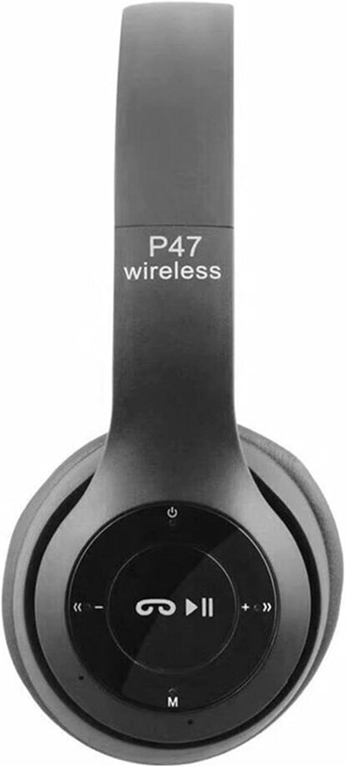 P47 Headset Multifunction Foldable Sports Headphone with Hifi Stereo Sound, Technology, and Ergonomic Design for Home Office Travel (Black)