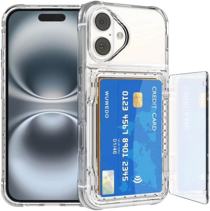 For Iphone 16 Pro Max Clear Wallet Case with RFID Blocking Card, up to 5 Cards, Hybrid Protective Case with Card Holder, TPU + PC, Anti-Yellowing, 6.9" 2024