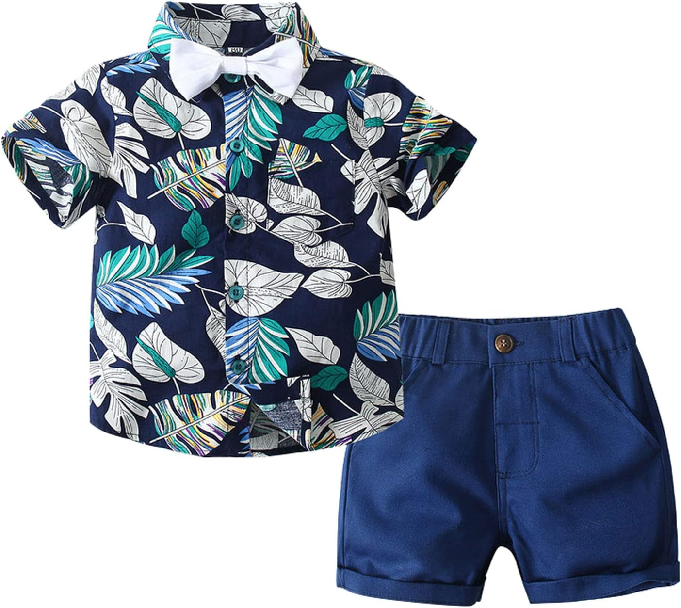 Toddler Clothes Set Children'S Clothing Summer Boys Suit Short Sleeve Floral Shirt Shorts Suit for 1 (Blue, 5-6 Years)