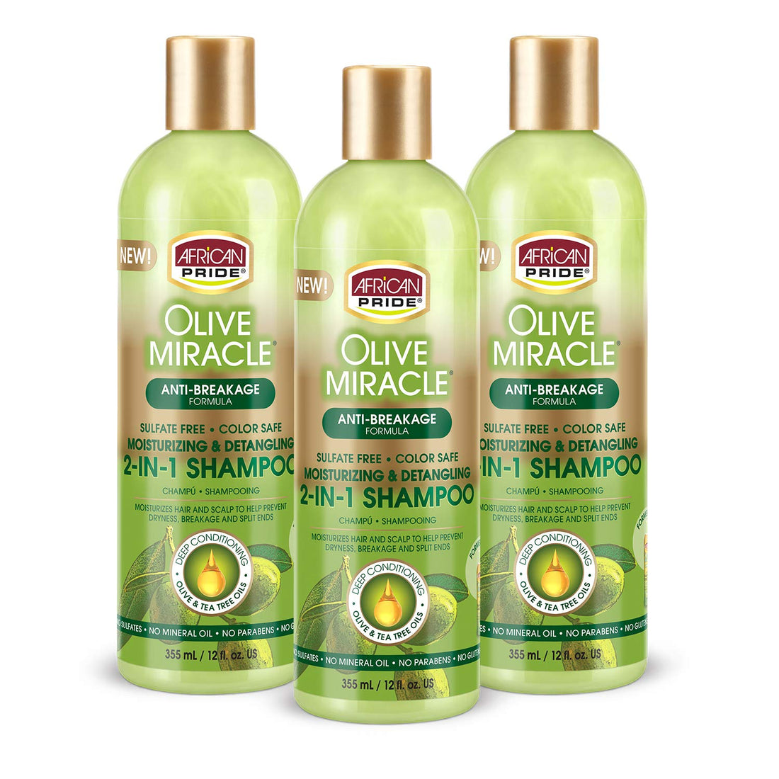 Olive Miracle Shampoo & Conditioner 2 In1 Formula (3 Pack) Enriched with Tea Tree and Olive Oil to Moisturize and Protect Hair and Scalp, 12Oz.