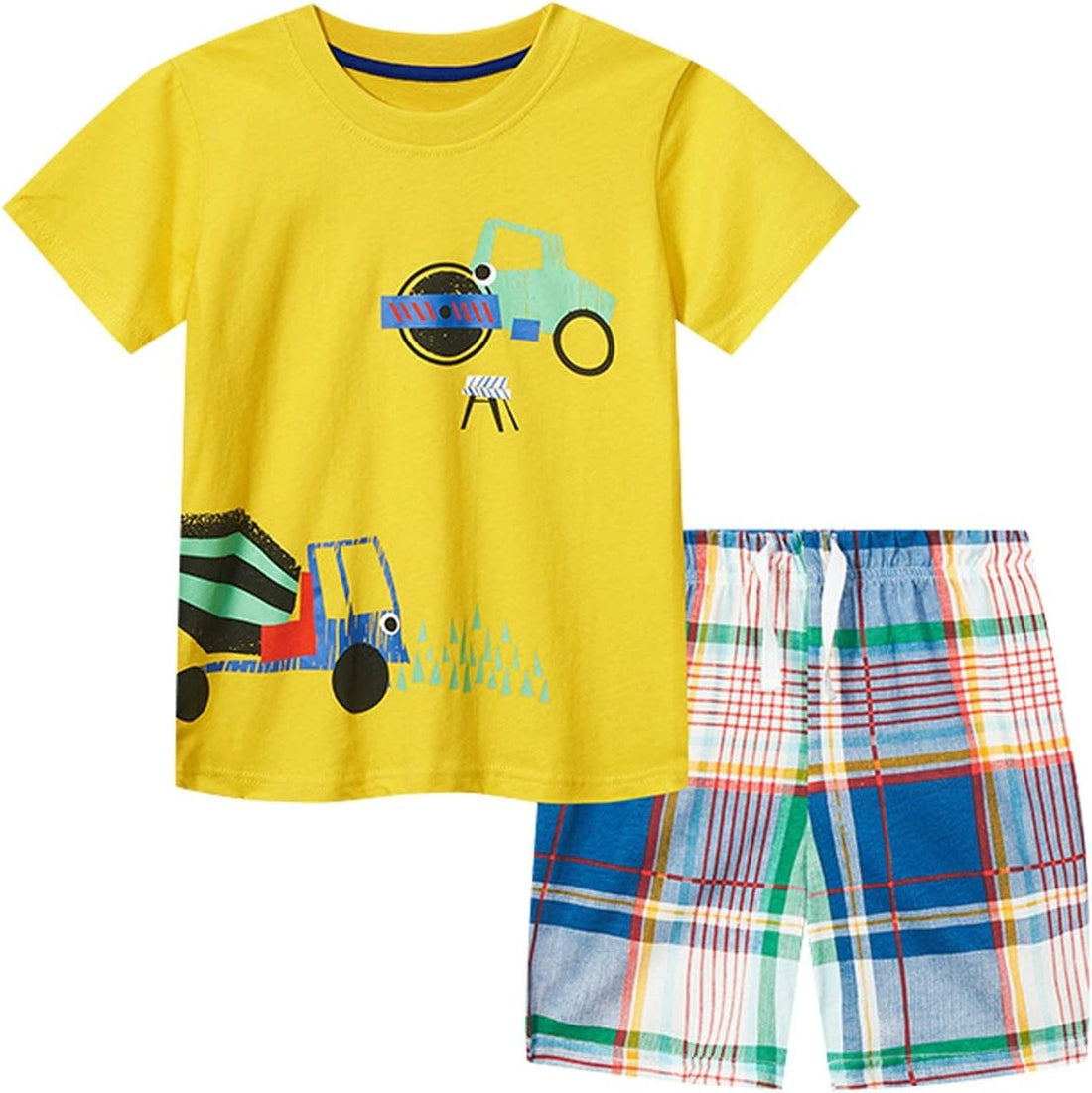 Cute Children Clothes Set 1 to 7 Years Summer Boy'S Short Sleeve Shorts Car Pattern Two Piece (Yellow, 2-3 Years)