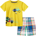 Cute Children Clothes Set 1 to 7 Years Summer Boy'S Short Sleeve Shorts Car Pattern Two Piece (Yellow, 2-3 Years)