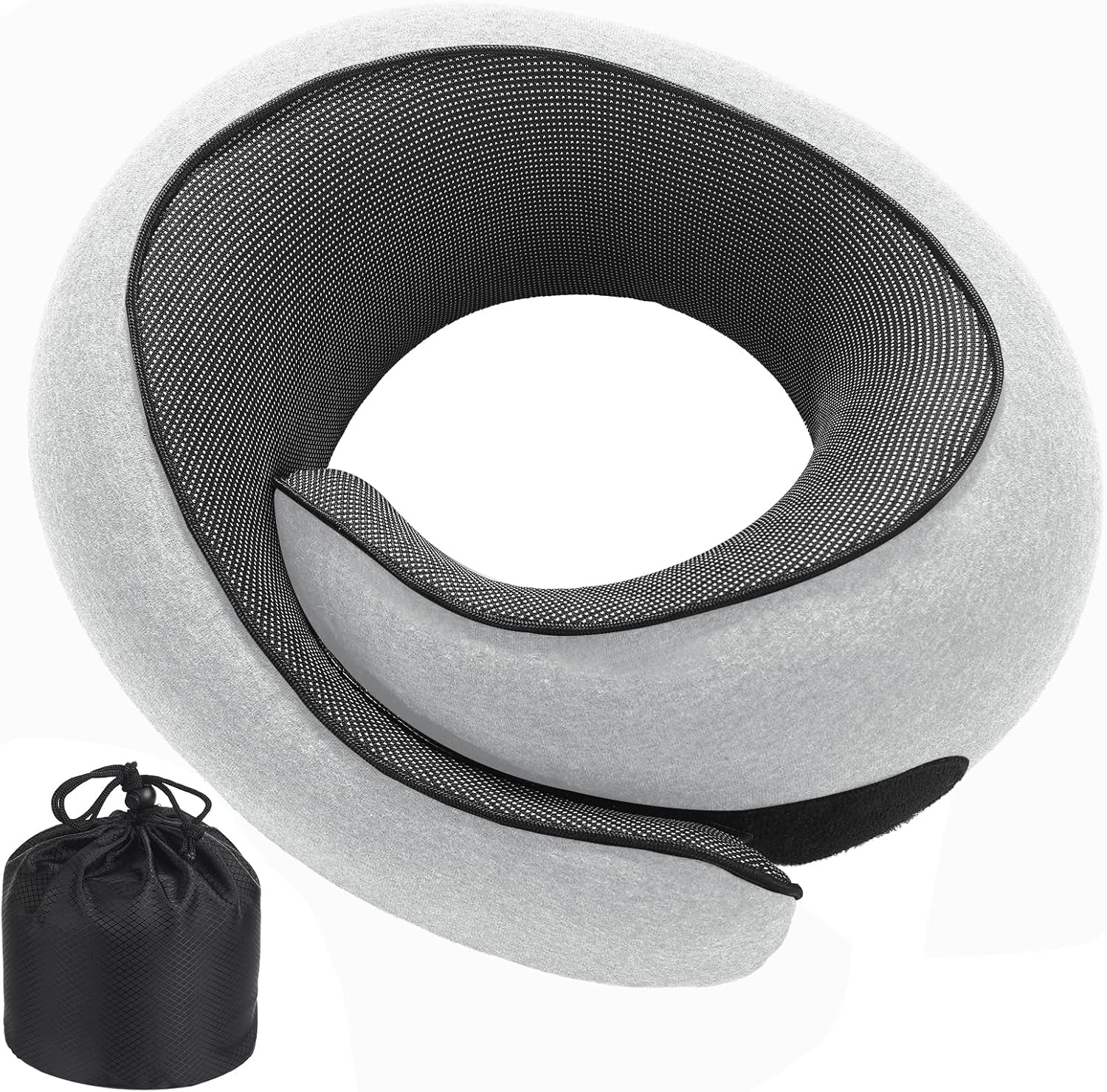 ® Snail Neck Pillow Memory Foam with Magicstrap – Adjustable Ergonomic Travel Pillow for Office/Airplane/Car, Washable Cover, Portable Cervical Support (Gray)