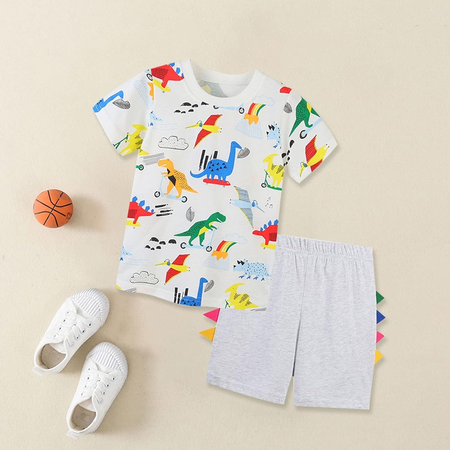 Cute Children Clothes Set Children'S Clothing Short Sleeved Suit Summer Boys' Short Sleeved Colorful (White, 3-4 Years)