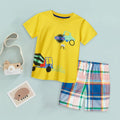 Cute Children Clothes Set 1 to 7 Years Summer Boy'S Short Sleeve Shorts Car Pattern Two Piece (Yellow, 2-3 Years)