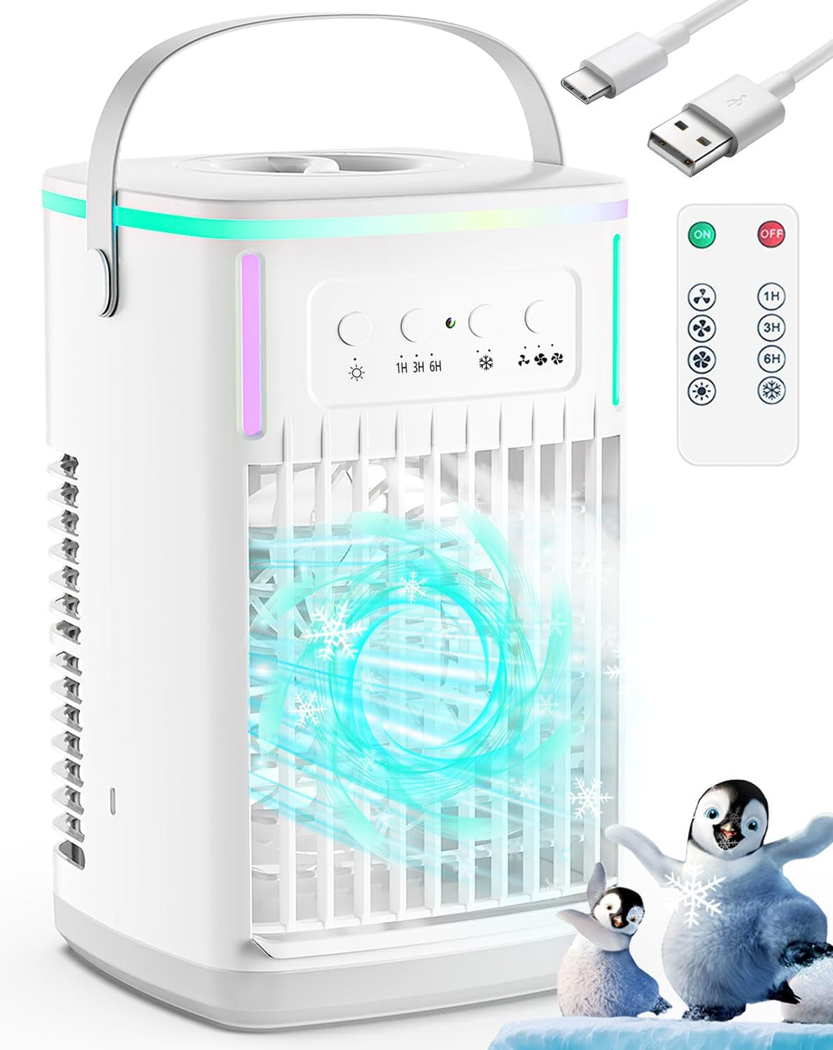 Portable Air Conditioners Fan with Remote,1500Ml Tank, 1-6H Timer, 3 Wind Speeds, Personal Mini Air Cooler with Humidifier for Room Bedroom Desktop Office (Black)