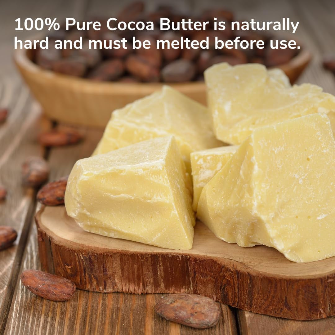 Cocoa Butter - Pure Raw Natural Cocoa Butter for Body, Hair and DIY Projects 5 OZ