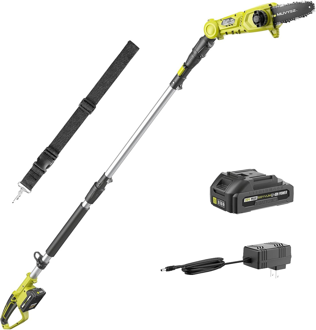 Pole Saw 8-Inch Cordless Pole Saws for Tree Trimming, 15FT Max Reach, Auto Oiling, Multi-Angles, Tool-Free Tensioning Electric Pole Chainsaw, 2.0Ah Battery and Charger Included