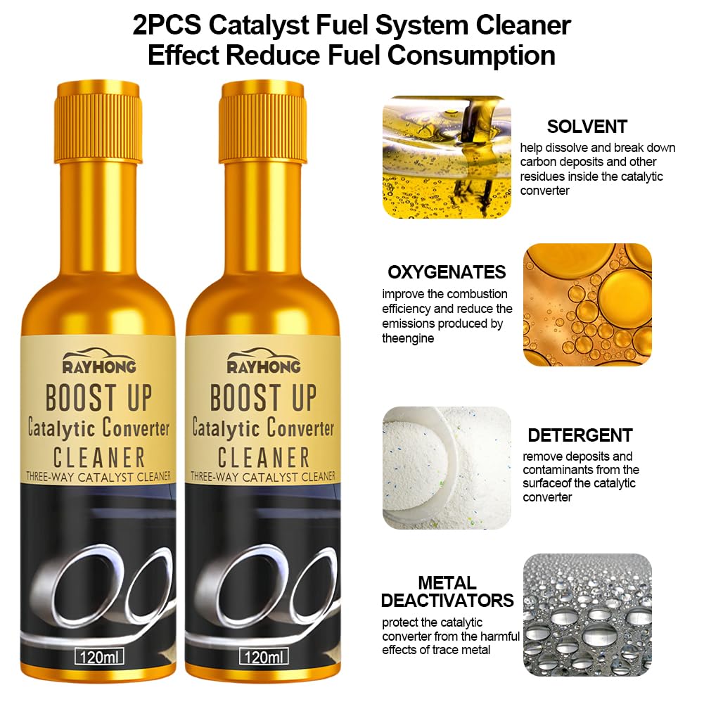 2PCS Catalytic Converter Cleaner Auto Parts Engine,  Exhaust System Pipe Carbon Removal Cleaner Treatment Additive Oil, Fuel System Treatment Oil Additive for Gas and Diesel Car