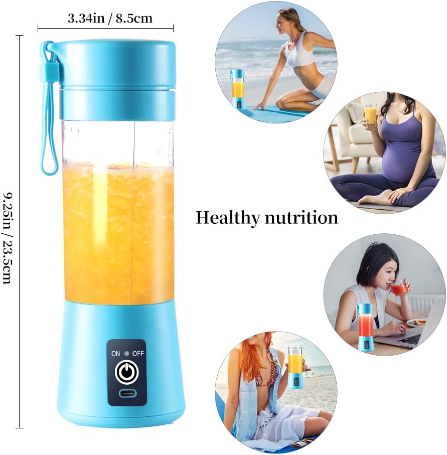 Portable Electric USB Juicer Blender Cup - Mini Blender for Shakes, Smoothies & Juice - 380Ml, Six Blades - Blue