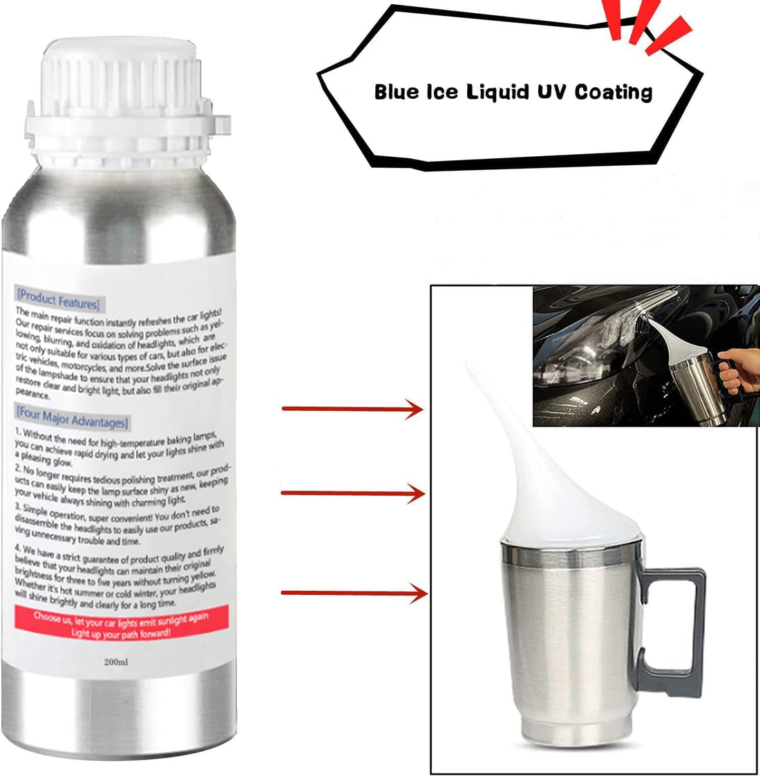 200Ml Car Headlight Restoration Liquid, Headlight Restoration Kit Refill Bottle, Auto Headlight Anti-Scratch Lens Repair Fluid, Headlight Polish Cleaner for Restoring Dull Yellow Headlamp