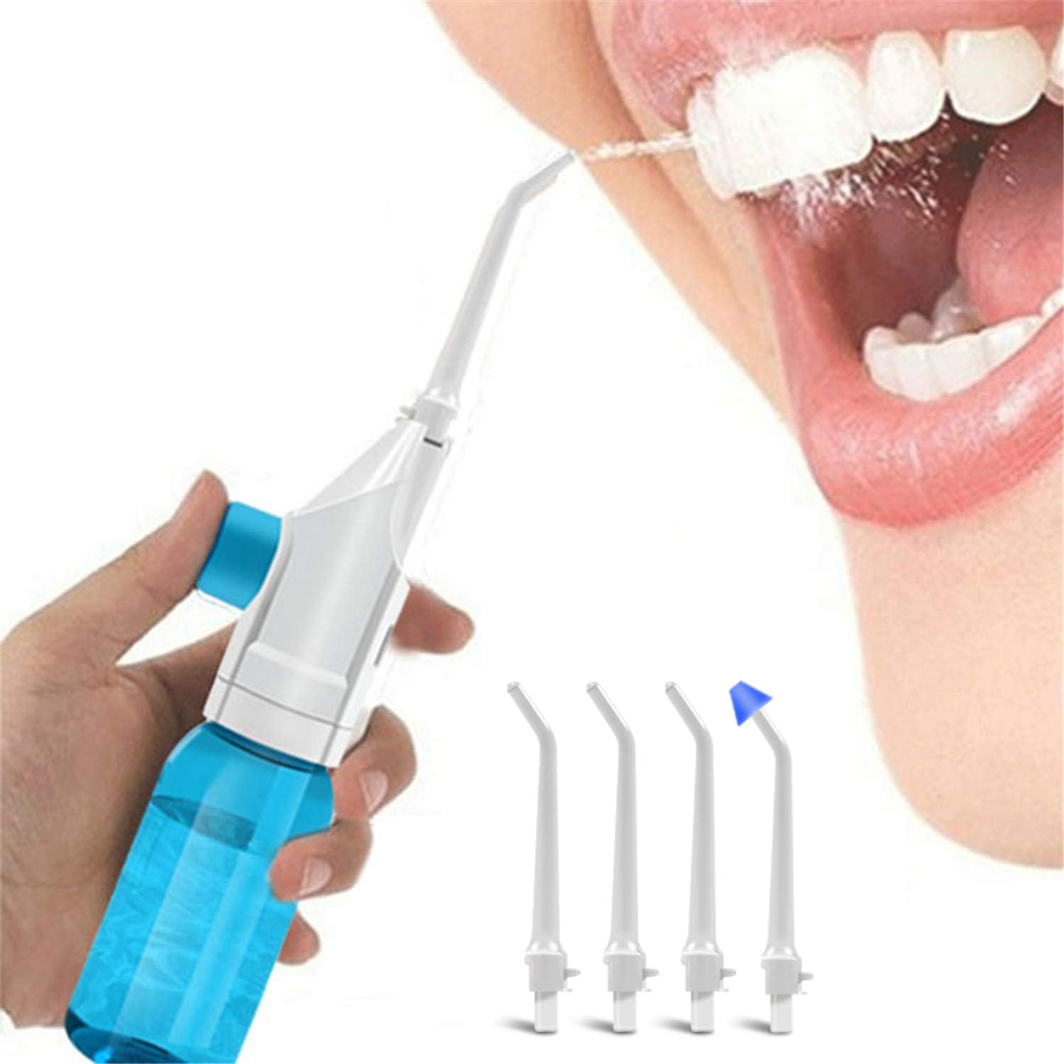 Portable Oral Irrigator Water Flosser Dental Water Toothbrush Toothpick Nasal Irrigator Implement Teeth Cleaner Oral Hygiene Flossers for Home Travel with 5Pcs Nozzles (Nozzle and Tongue Scraper)