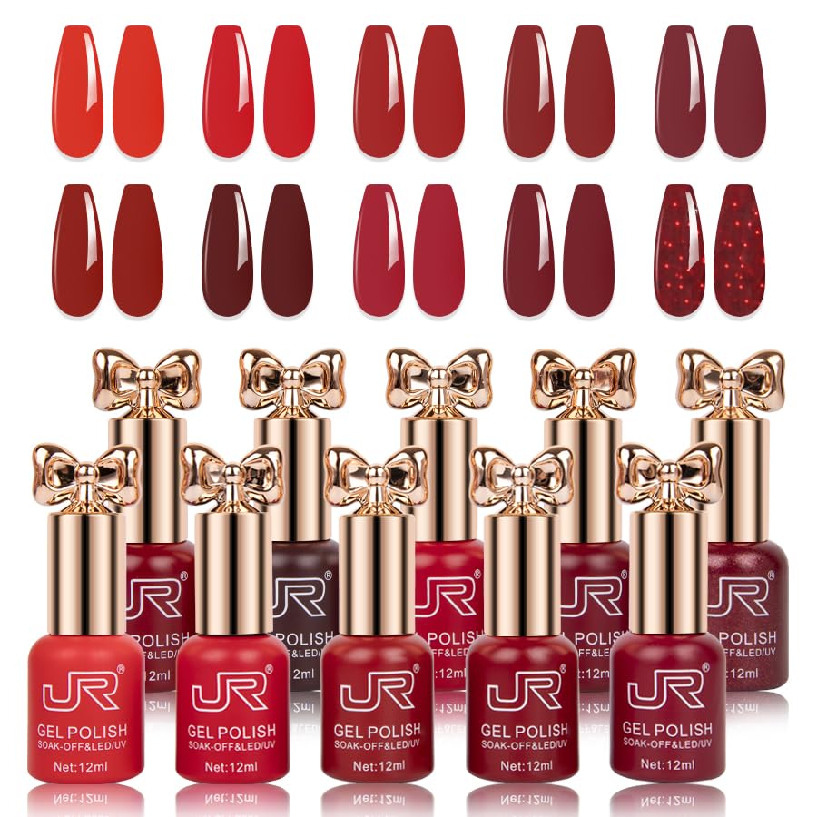 12Ml 10Colors Red Gel Nail Polish Set Long Lasting Soak off UV Gel Polish Kit Nail Art DIY Manicure Salon Home Gifts for Women D Model