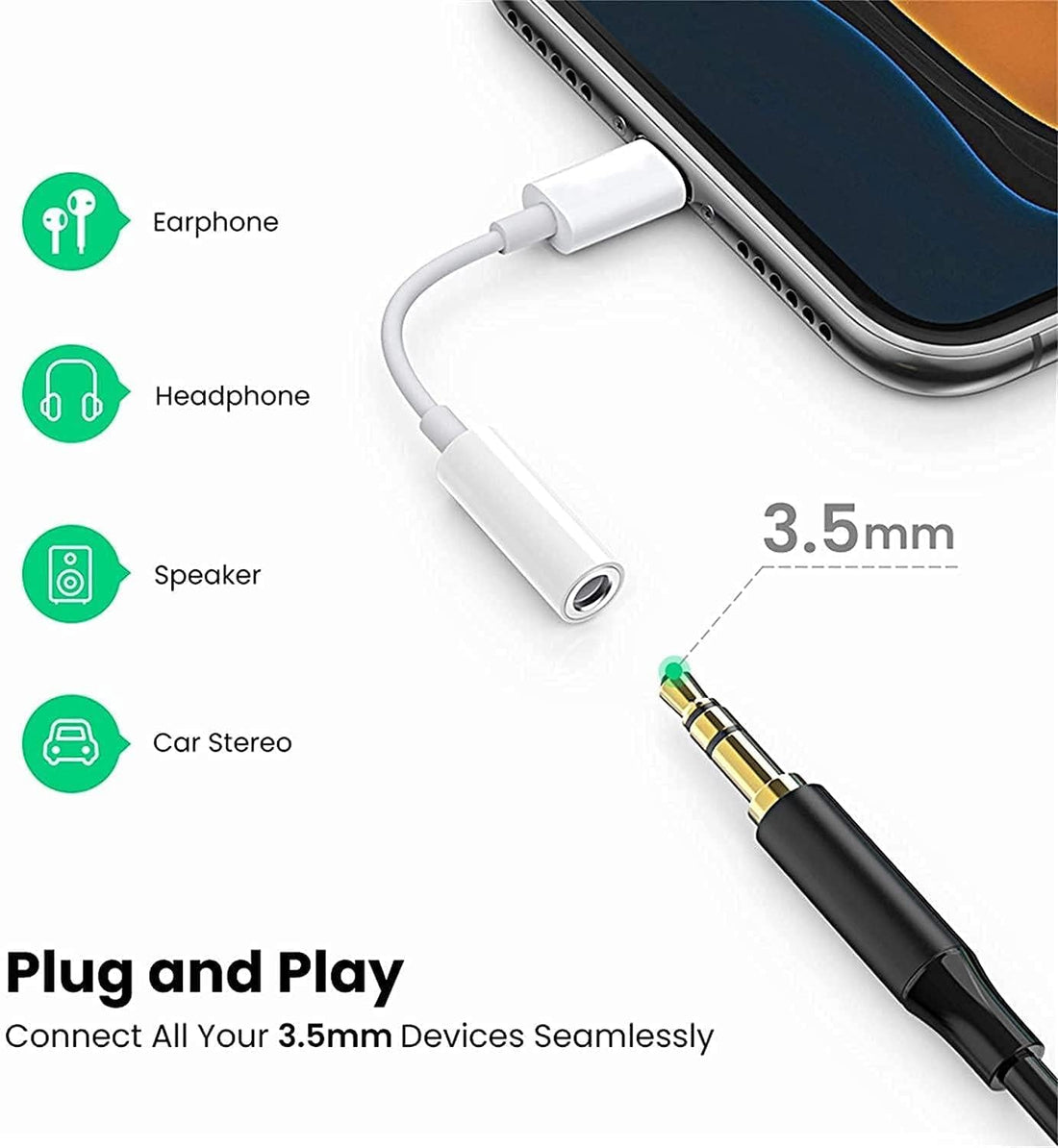 Apple Mfi Certified Lightning to 3.5 Mm Headphone Jack Adapter for Iphone, 2 Pack Iphone 3.5Mm Aux Audio Adapter Converter Cable Dongle Compatible for Iphone 14 13 12 11 Pro Max XS XR X 8 7 6 Ipad