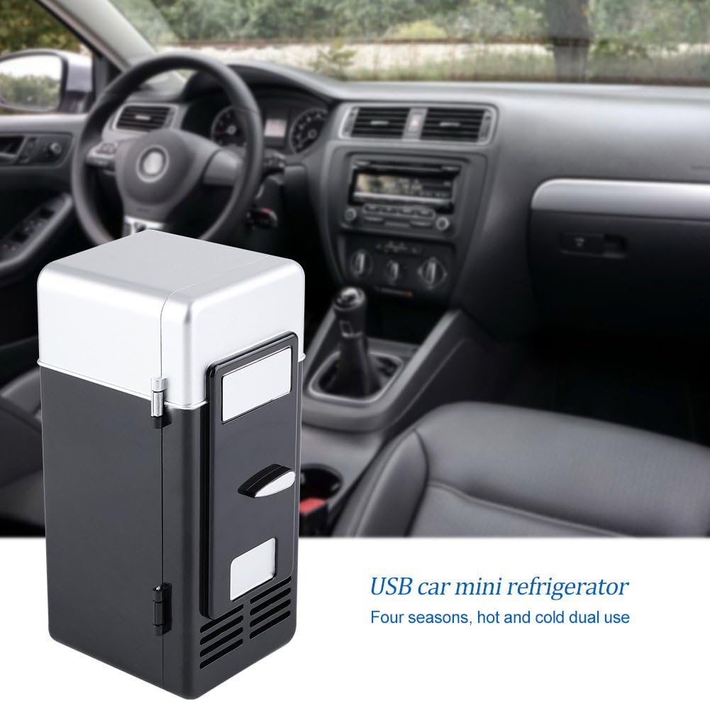 Mini USB Refrigerator Cooler Beverage Drink Cans Refrigerator and Heater for Office Desktop Hotel Home Car (Black)
