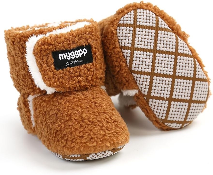 Baby Booties Cozy Fleece Slippers Soft Baby Shoes with Gripper Soles, Winter Infant Newborn Crib Sock Shoes Warm Footwear First Walkers