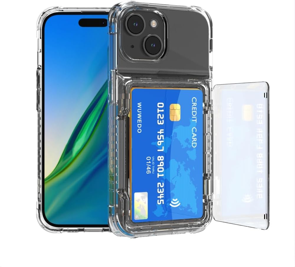 For Iphone 16 Pro Max Clear Wallet Case with RFID Blocking Card, up to 5 Cards, Hybrid Protective Case with Card Holder, TPU + PC, Anti-Yellowing, 6.9" 2024