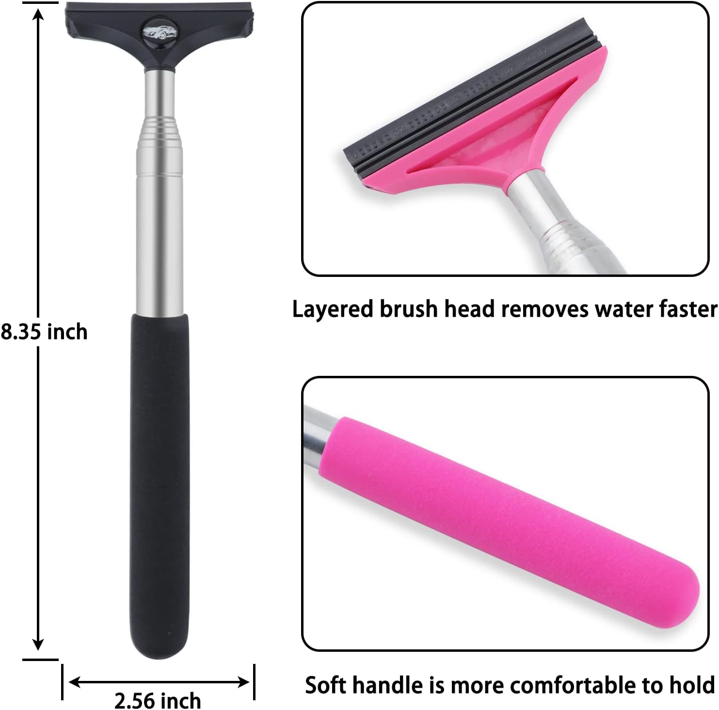 Side Mirror Squeegee, 2 PCS Car Mirror Squeegee, Retractable Car Rearview Mirror Wiper for All Vehicles, Universal Automotive Accessories(Black/Pink)